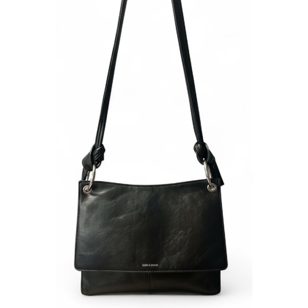Belle & Bloom Black Genuine Leather Shoulder Bag Knotted Strap Crossbody Purse